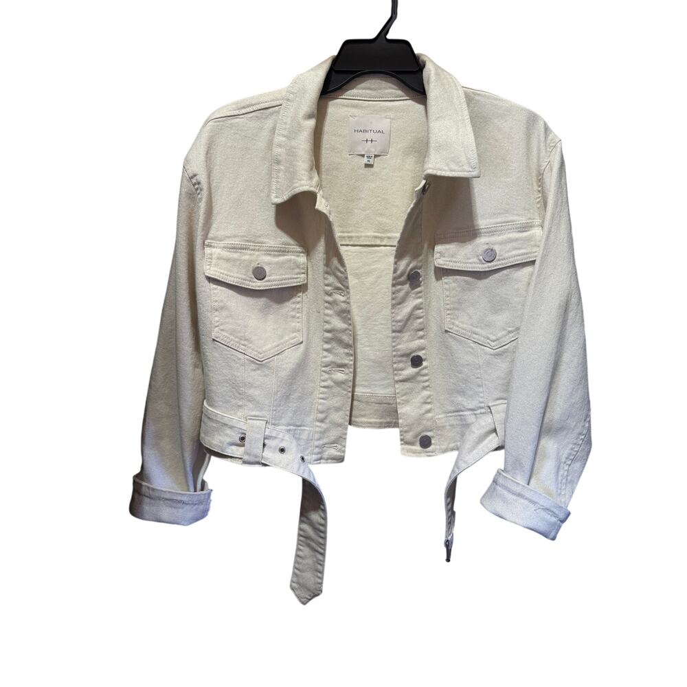 Habitual Cream/Off White Shimmery Denim Jacket With Waist-belt Size XL